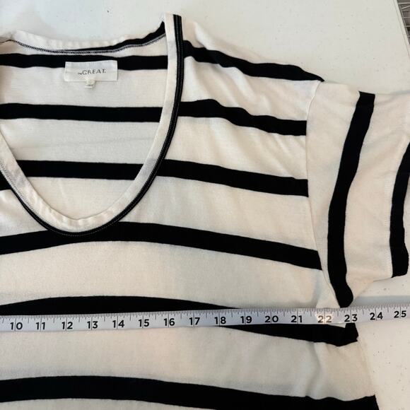 The GREAT. Striped V-Neck T-Shirt Women’s Size Large Cotton Casual Everyday - Picture 9 of 11